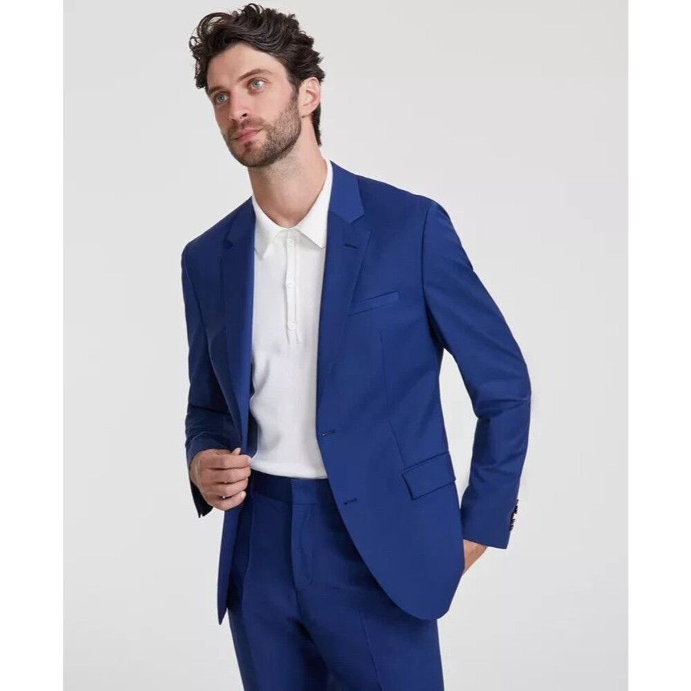 $398 NEW HUGO BOSS Mens 38L Solid Blue Wool Blend Blazer Sport Coat Suit Jacket